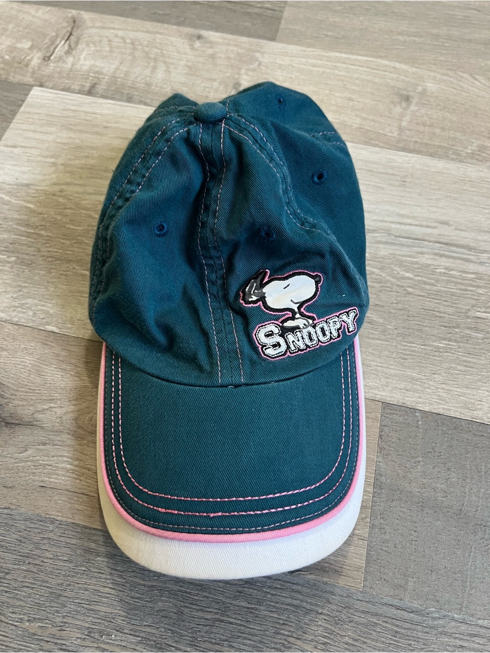 VTG 2000s Snoopy Peanuts Hat Teal Blue Pink contrast stick Y2K